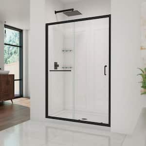 Infinity-Z 48 in. W x 76.75 in. H Sliding Semi-Frameless Shower Door in Matte Black Finish with Clear Glass and Base