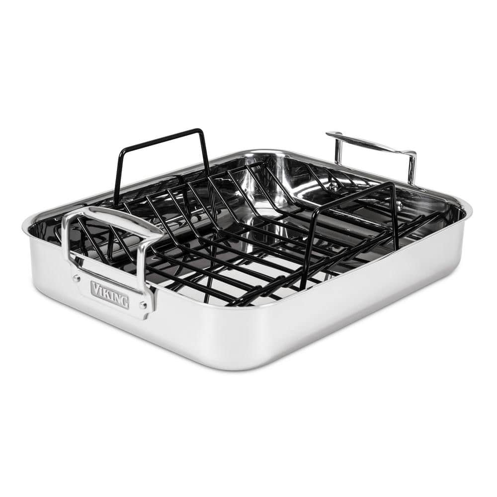 Silver Steel Nonstick Roasting Pan with Rack and Handles