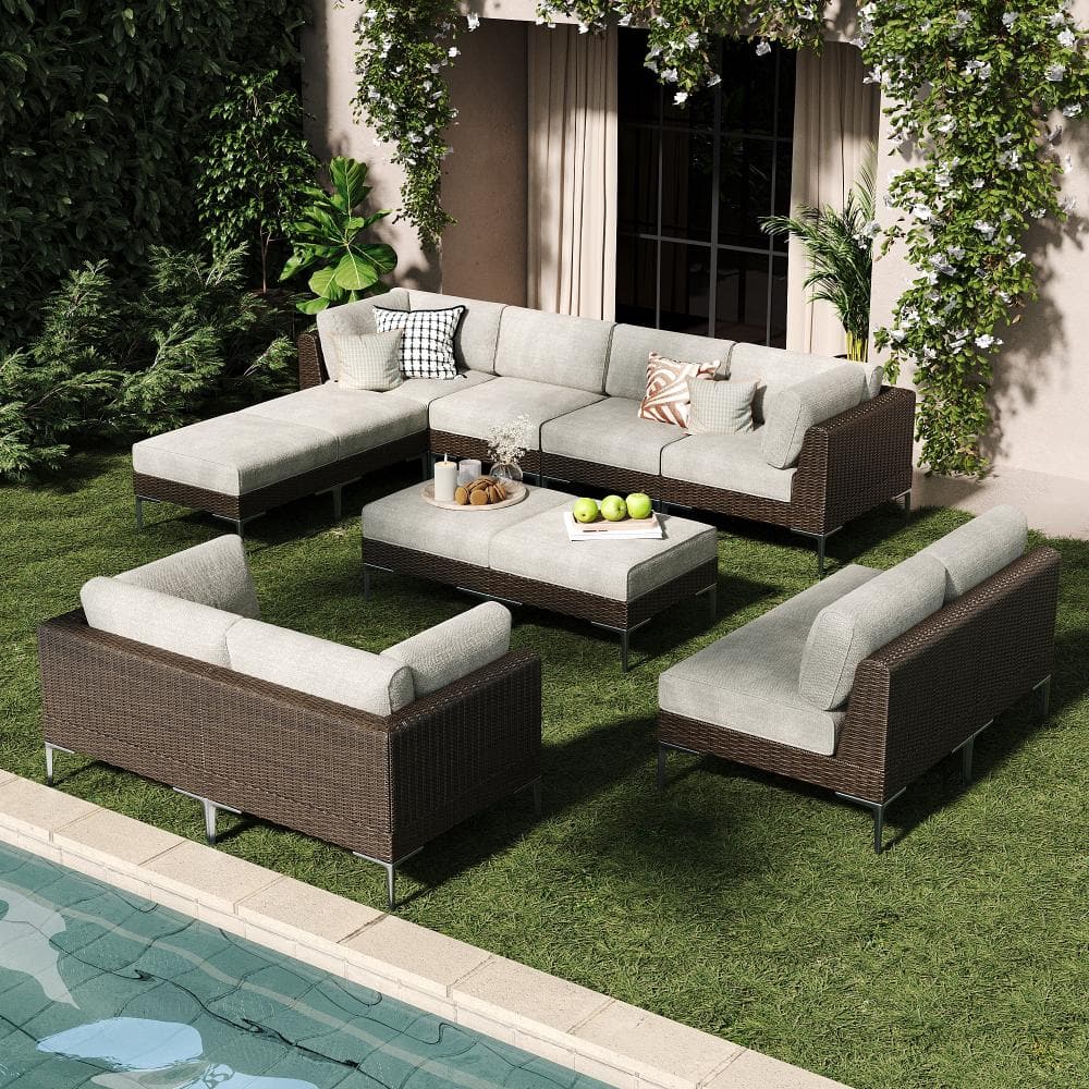 12-Piece Wicker Rattan Patio Sofa Sectional Conversation Set with Beige 6-inch Cushions price history on PriceWatchPro