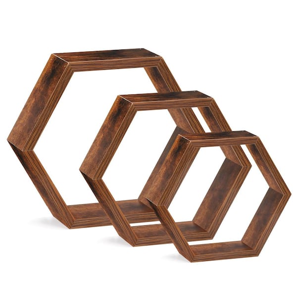 Oumilen 3 in. x 15 in. Burnt Brown Wood Floating Shelf (Set of 3)