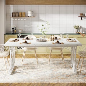 Halseey Modern White Wood 63 in. Trestle Dining Table Seats 4-6