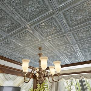 Gray 2 ft. x 2 ft. Decorative Spanish Floral Design Lay In/Glue Up Drop Ceiling Tiles (48 sq. ft./box)
