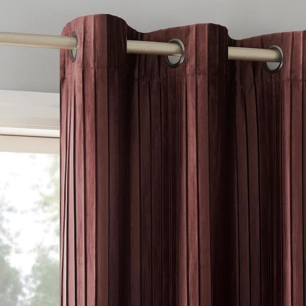 Sun Zero Cascade Pleated Velvet Wine Red Polyester 40 in. W x 84 in. L Grommet Blackout Curtain (Single Panel)