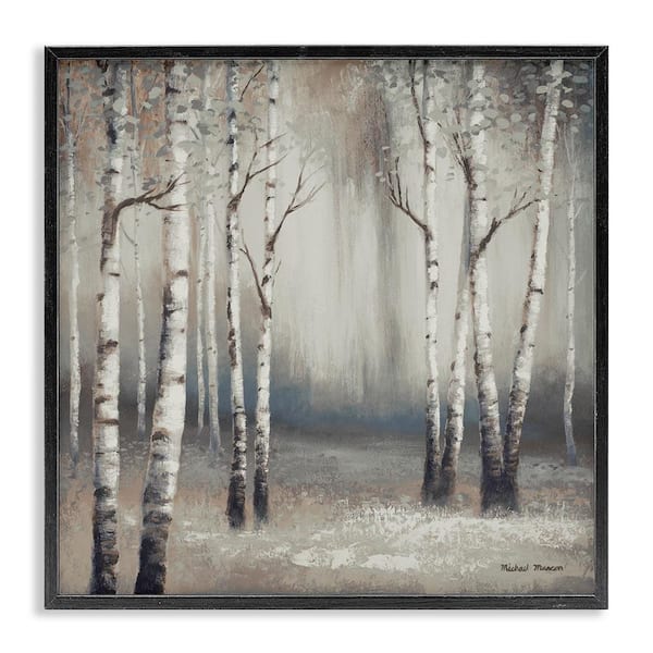 Misty Birch Tree Forest Landscape by Michael Marcon Black Framed Giclee Art Print Nature 12 in. x 12 in.