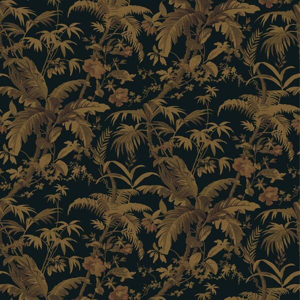 The Wallpaper Company 56 sq. ft. Black and Gold Tropical Paradise Wallpaper-DISCONTINUED