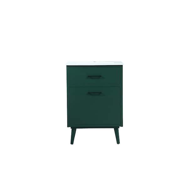 Unbranded Simply Living 24 in. W x 18 in. D x 33.5 in. H Bath Vanity in Green with White Resin Top