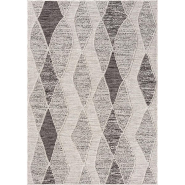Gray 8 ft. x 9 ft. Woven Geometric PET Polyester Rectangle Indoor/Outdoor Area Rug