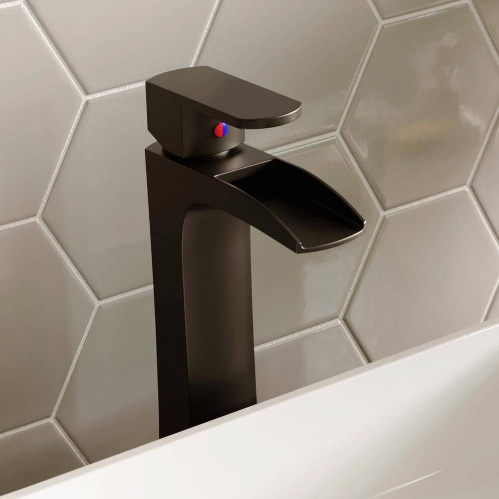 Matte Black Single-Handle Vessel Bathroom Faucet with Drain Assembly