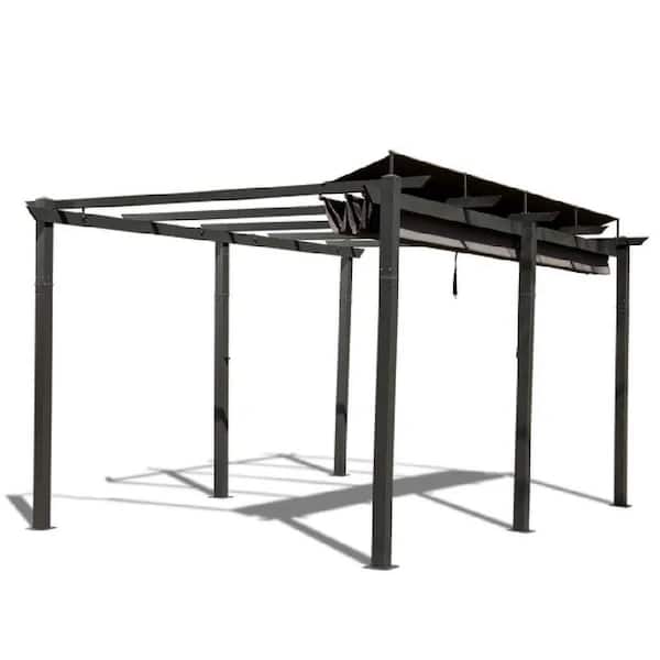 16 ft. x 11 ft. Dark Gray Portable Gazebo, Retractable Pergola w/ Weather Resistant Canopy, Aluminum Patio Grill Gazebo
