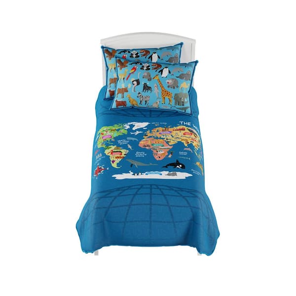 Animal World Map Twin Xl Bedspread, Disney Twin Xl Bedding