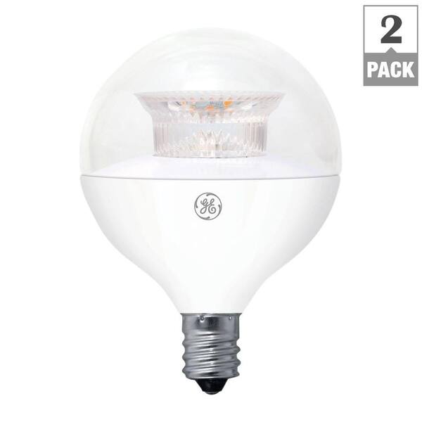 GE 40W Equivalent Soft White G16.5 Globe Candelabra Base Dimmable LED Light Bulb (2-Pack)