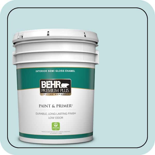 BEHR PREMIUM PLUS 5 gal. #T17-04 Peek a Blue Semi-Gloss Enamel Low Odor Interior Paint & Primer