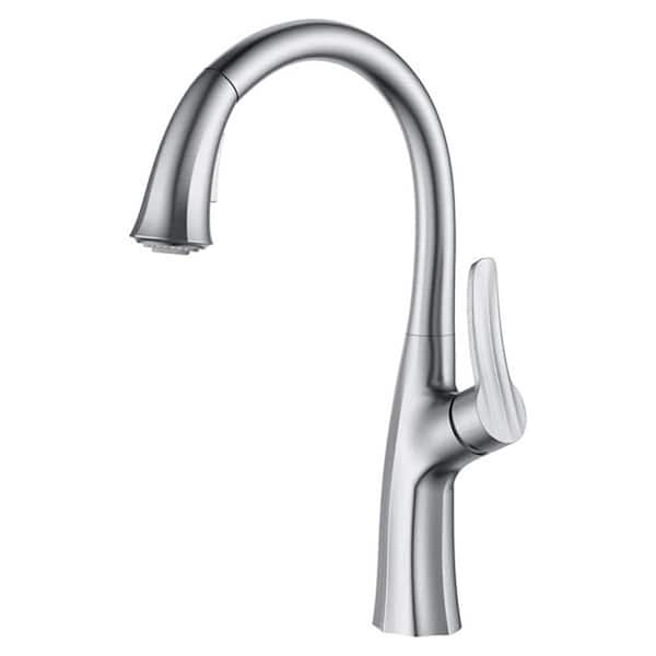 HOMLUX Single-Handle Pull-Down Sprayer Kitchen Faucet with High-Arc Spout in Brushed Nickel