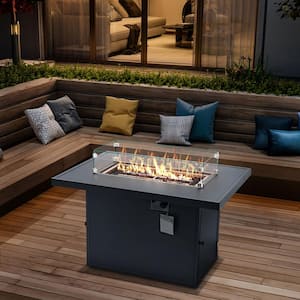 Gray 44 in. x 31.88 in. x 25.59 in. Aluminum Outdoor Fire Table Rectangle Gas Fire Pit