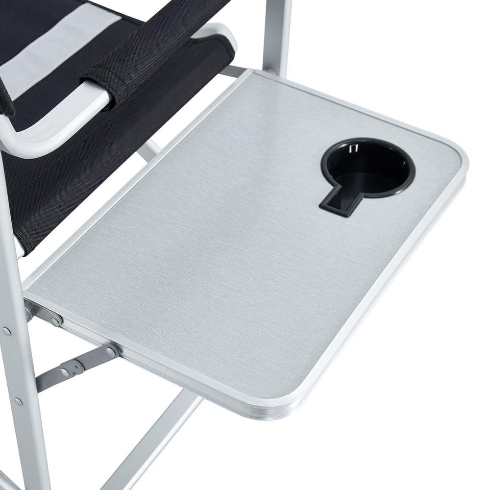 Black and Gray Aluminum Folding Outdoor Camping Chair Set with Storage Pockets