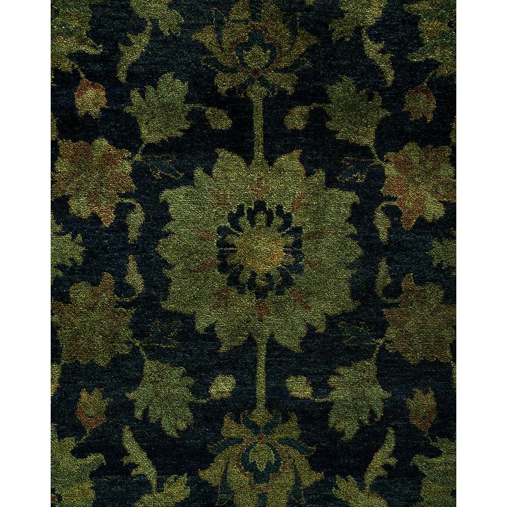 Shaye Hand-Knotted Black and Green Wool Area Rug