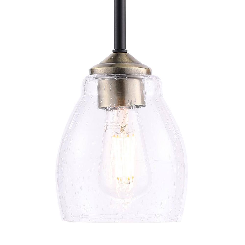 Winsley Mini Pendant in Coal and Stained Brass with Clear Seeded Glass