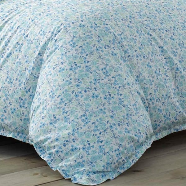 Laura Ashley Jaynie 3-Piece Blue Floral Cotton Full/Queen Duvet