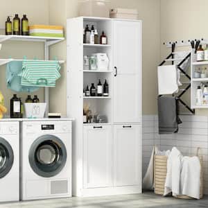 31.5 in. W x 13.8 in. D x 78.7 in. H White Wood Freestanding Bathroom Linen Cabinet with Flip Storage for Clothes