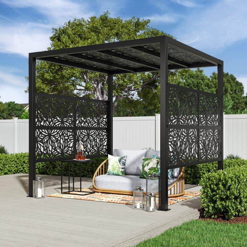 Freesia Black Decorative Screen Panel with Framed Lattice