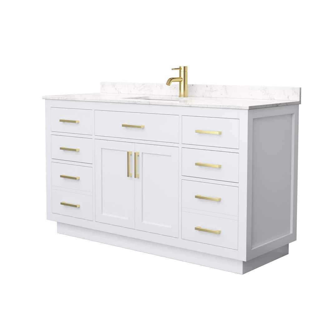 White 60'' Single Bathroom Vanity with Carrara Marble Top