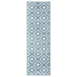 Valencia Teal/Ivory 9 in. x 28 in. Non-Slip Stair Tread Cover (Set of 13)