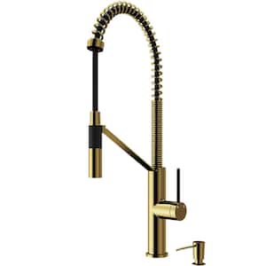 Livingston Single Handle Pull-Down Sprayer Kitchen Faucet Set with Soap Dispenser in Matte Brushed Gold
