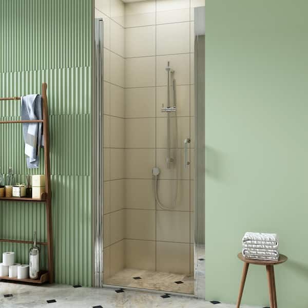 TOOLKISS 32 to 33-1/4 in. W x 72 in. H Pivot Swing Frameless Shower Door in Chrome with Clear Glass
