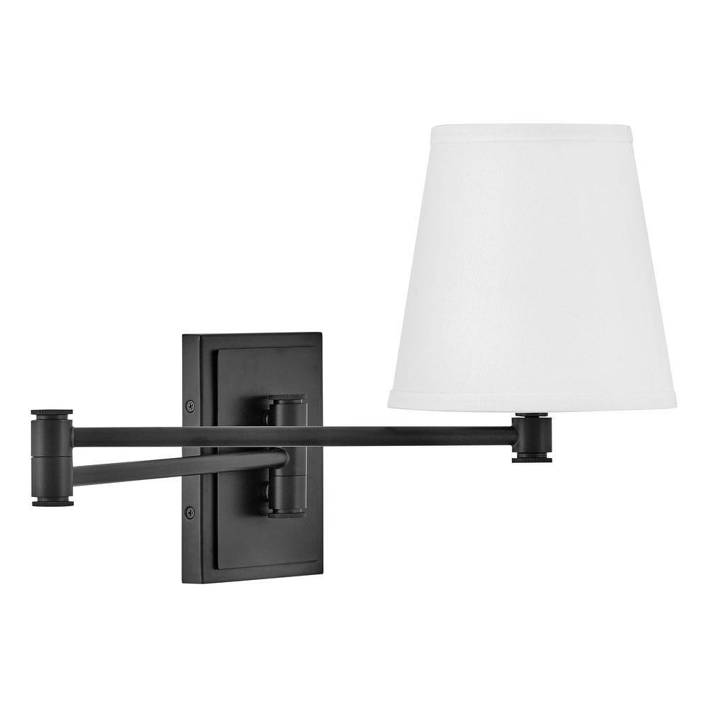 Black Steel Dimmable Plug-in Swing Arm Sconce with White Shade