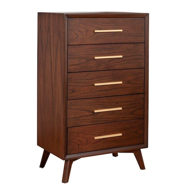 Benjara 18 in. Brown 5-Drawer Wooden Chest of Drawers