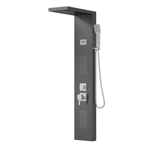 WIAWG 49.2 in. 2-Jet Shower Panel System Shower Tower With Rainfall Waterfall Shower Head, Hand Shower in Black, Valve