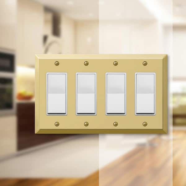 Metallic 4 Gang Rocker Steel Wall Plate - Polished Brass