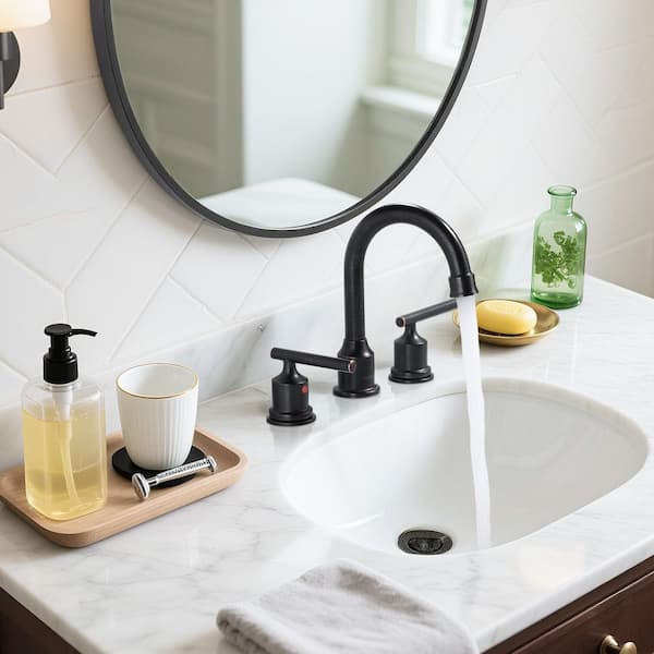 8 in. Widespread Double Handle Bathroom Faucet with Drain Kit in Oil Rubbed Bronze