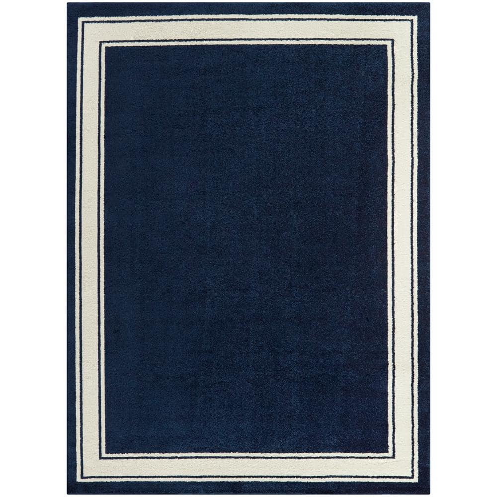 Navy and White Rectangular Synthetic 5' x 7' Area Rug