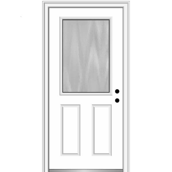 MMI Door Chinchilla 32 in. x 80 in. Left-Hand Inswing 1/2 Lite 2-Panel Primed Fiberglass Prehung Front Door with 6-9/16 in. Frame