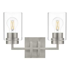 Westerling 13.5 in. 2-Light Brushed Nickel Bathroom Vanity Light Fixture with Clear Glass Shades