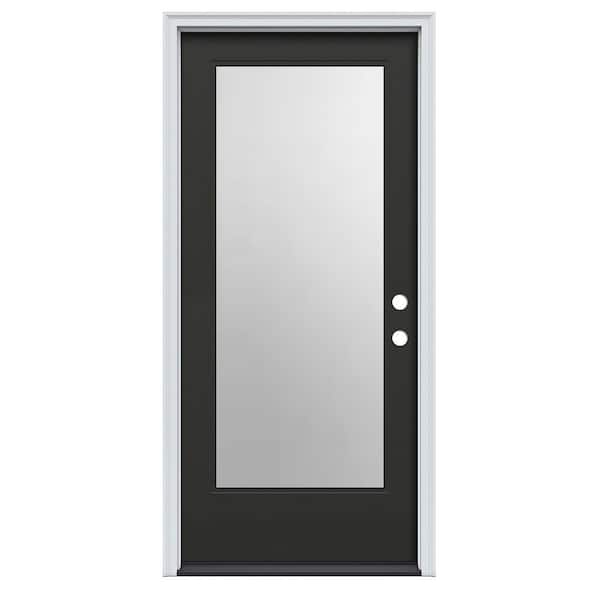 Direct Glaze 30 in. x 80 in. Left-Hand Inswing Full Lite Clear Low-E Black Fiberglass Prehung Door on 4-9/16 in. Frame