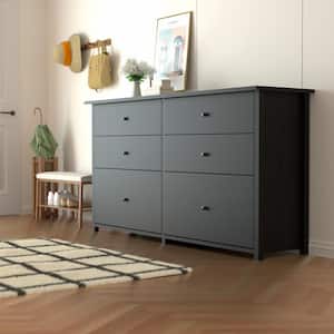 6-Drawer Black Chest of Drawers Dressers with 2 Oversized Drawers 32.4 in. H x 56 in. W x 15.8 in. L