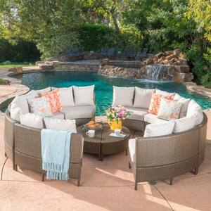 10-Piece Plastic Patio Sectional Seating Set with Ceramic Gray Cushions