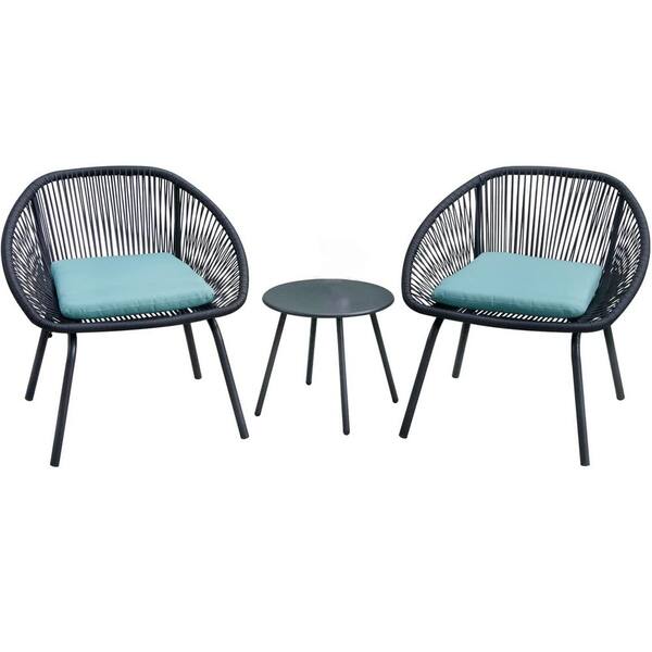 TIRAMISUBEST 3-Piece Metal Patio Conversation Set with Green Cushions