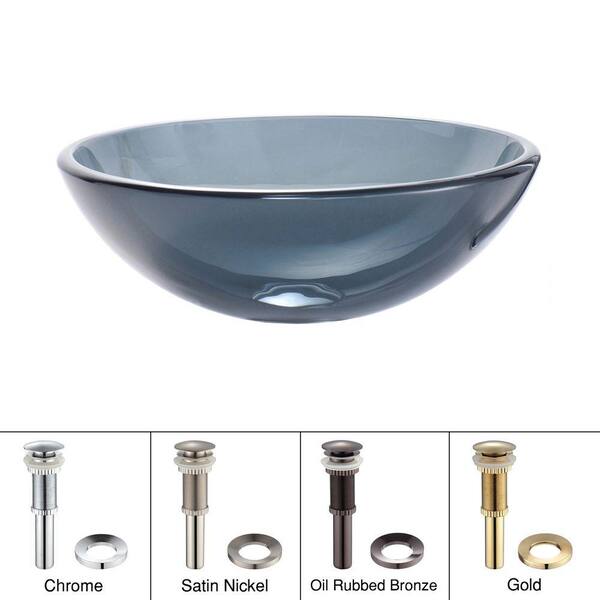 KRAUS Glass Vessel Sink in Clear Black with Pop-Up Drain and Mounting Ring in Oil Rubbed Bronze