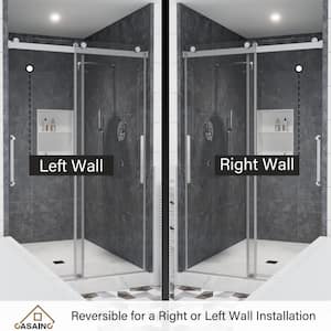 44-48 in. W x 76 in. H Double Sliding Frameless Shower Door in Brushed Nickel Finish with Clear Glass