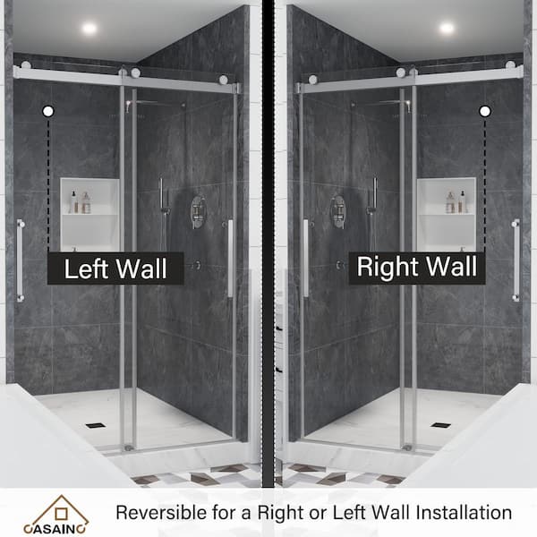 44-48 in. W x 76 in. H Double Sliding Frameless Shower Door in Brushed Nickel Finish with Clear Glass