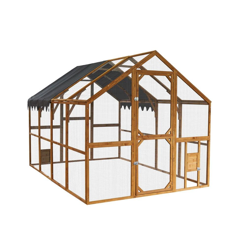 110.5 in. x 74.25 in. x 72.52 in. Large Wood Walk-In Coop with Run and Wate