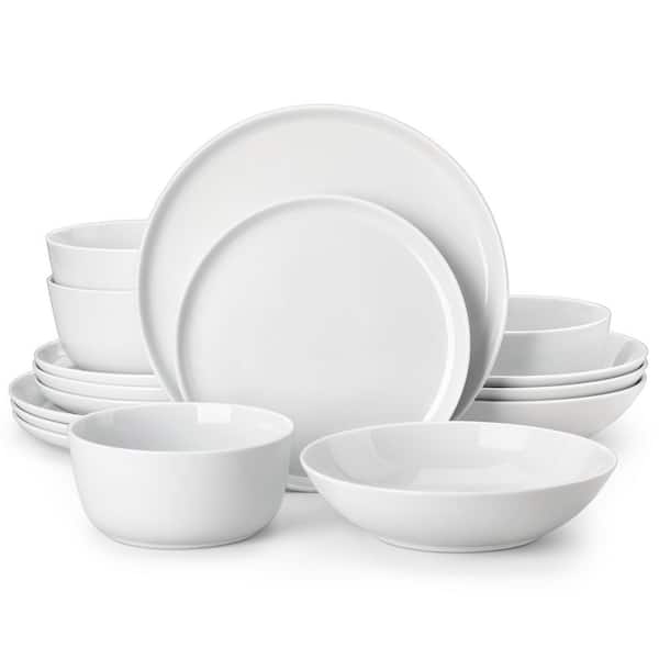 16-Piece White Porcelain Dinnerware Set Service for 4 Dinner Set with Dinner Plate Dessert Plate Soup Plate Cereal Bowl