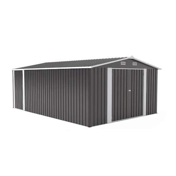 10 ft. x 14 ft. Outdoor Storage Shed with 3 Lockable Doors, Utility Tool Shed Metal Frame and 4 Vents, Dark Grey