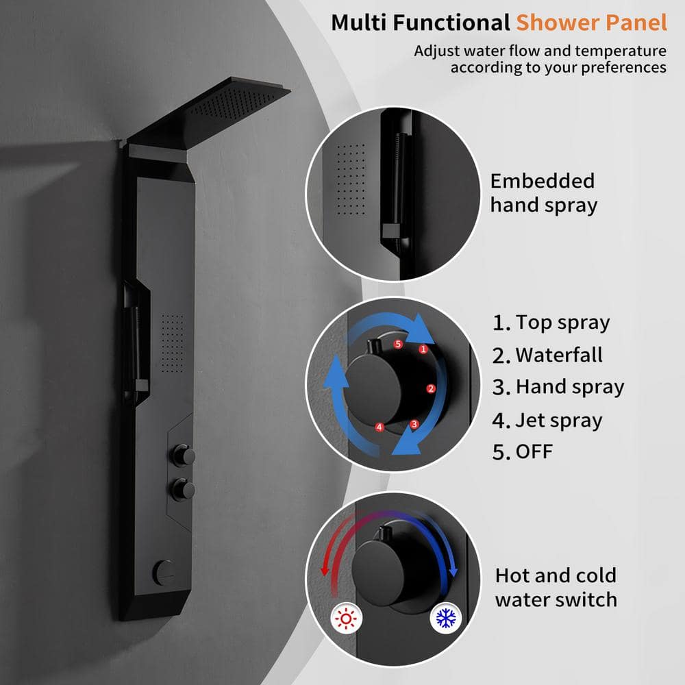Black Solid Brass Multi-Function Shower Panel System