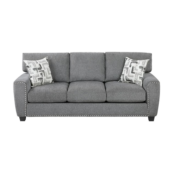 Lazzara Palmyra 89 in. W Straight Arm Chenille Fabric Rectangle Sofa in Dark Gray