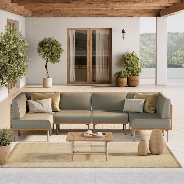 7-Piece Metal Frame Outdoor Conversation Set, with Coffee Tables and Sofas, for Courtyards and Pool Areas