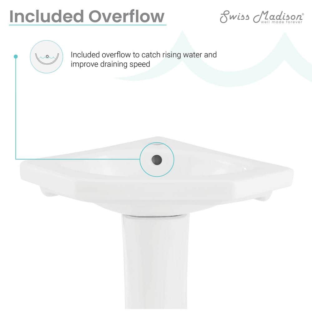 St. Tropez White Ceramic Corner Pedestal Sink
